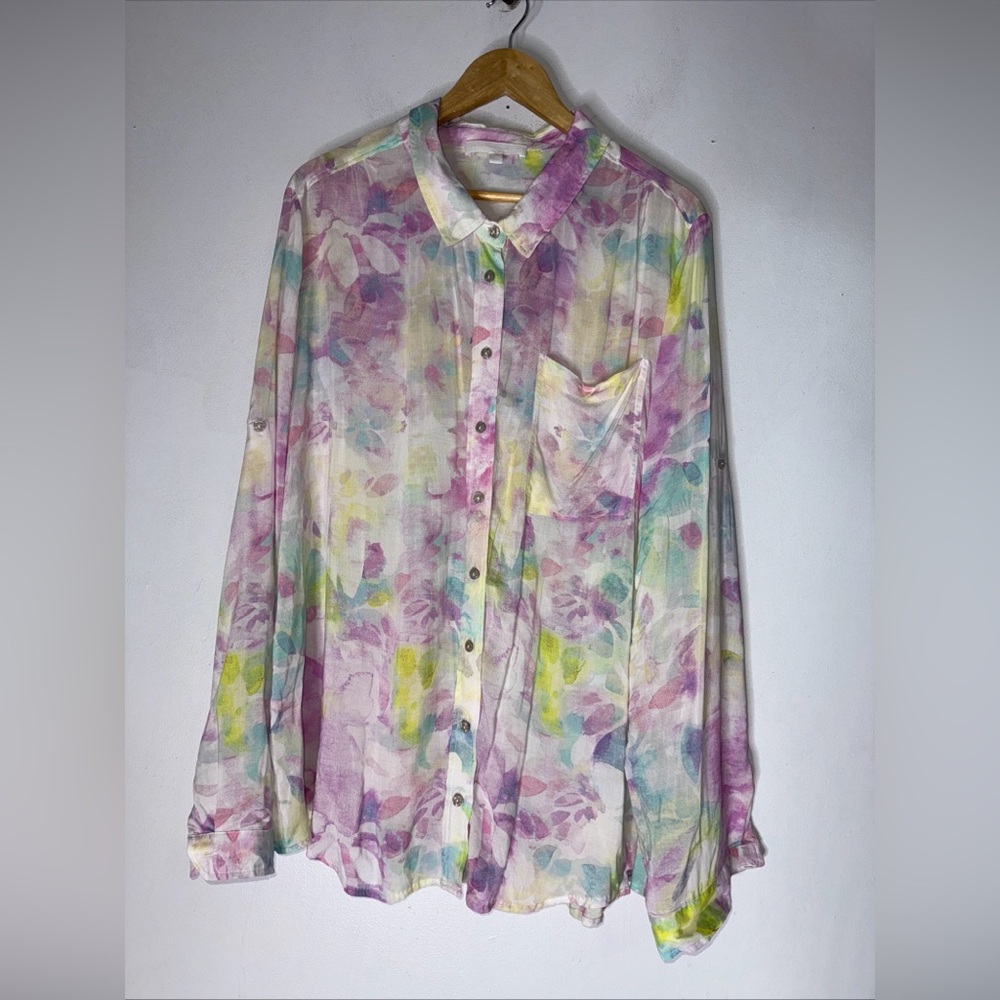 Adyson Parker‎ Button Down Shirt Floral Watercolor Pastel 3 XL